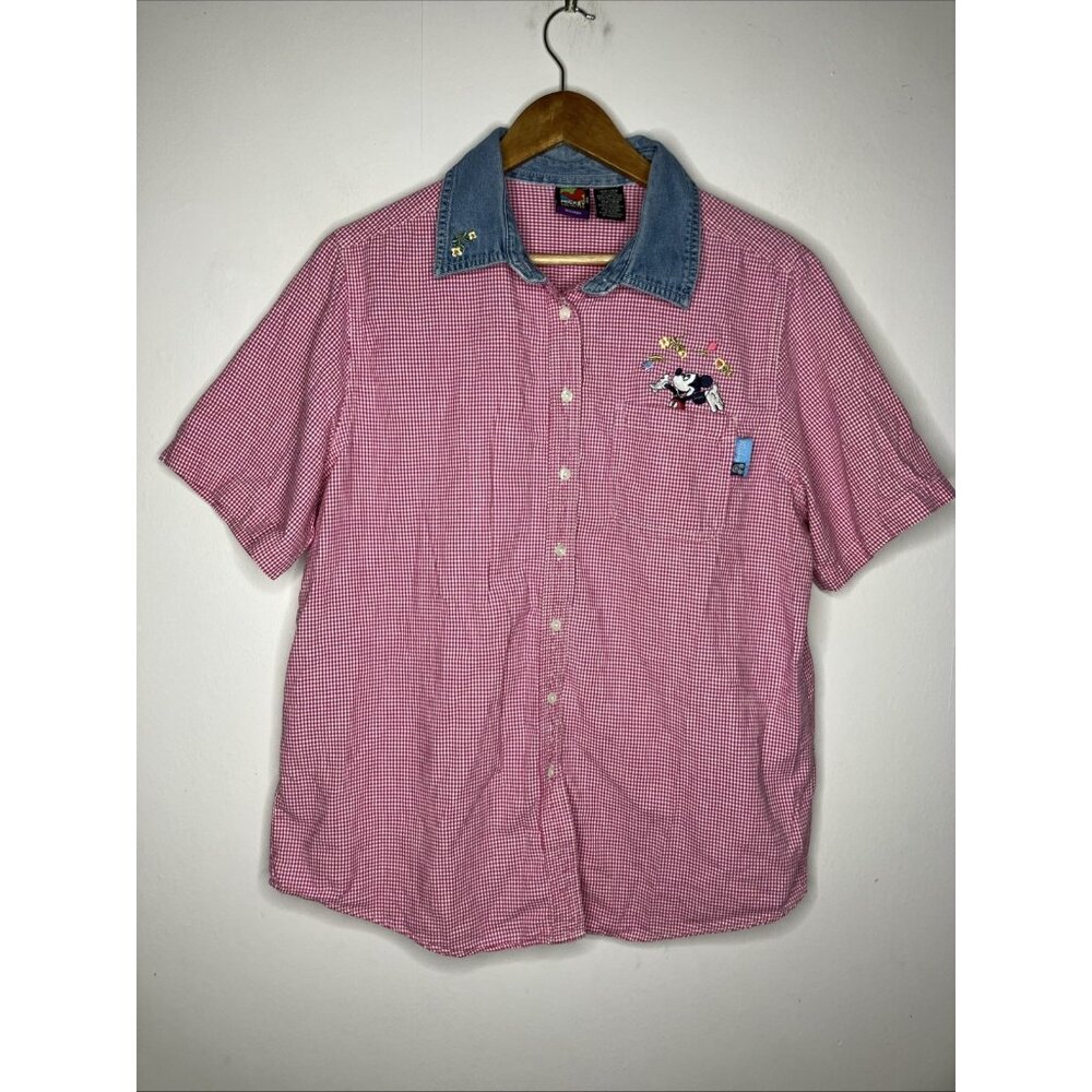 Disney Mickey Unlimited Gingham Shirt Women's 14W 16W Embroidered Collar Button